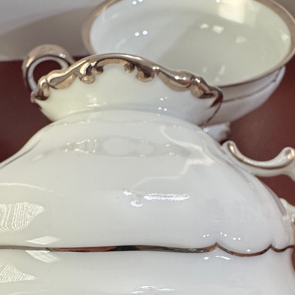 Vintage Hutschenreuther Sylvia Revere Platinum Trim Footed Teacup Set of 4 - Picture 6 of 8